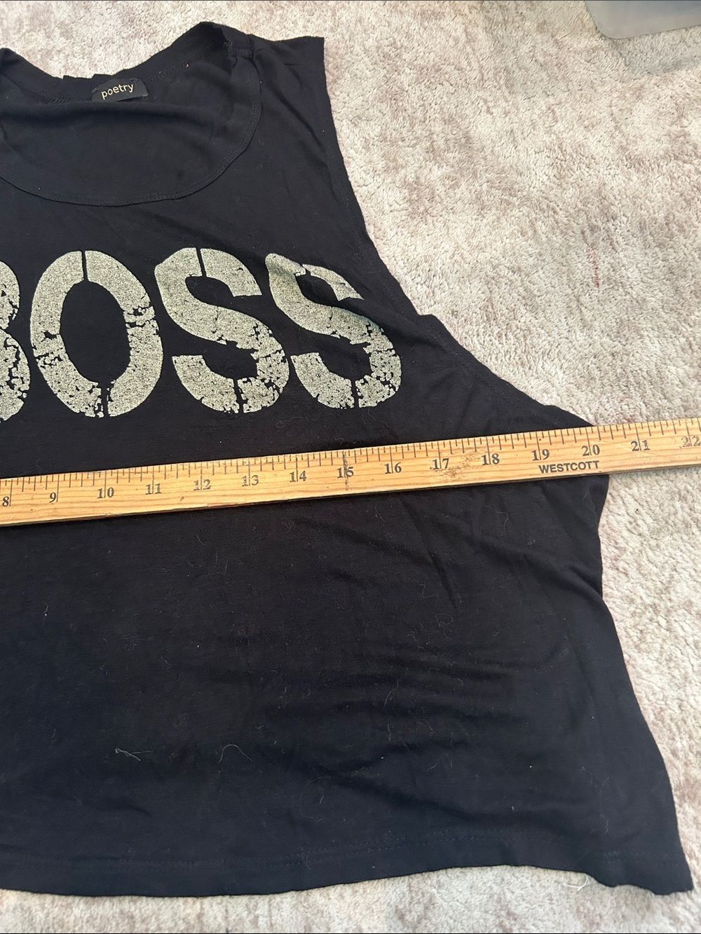 Poetry Black 'BOSS' Graphic Crop Muscle Tank deep, armpits, medium oversized - Picture 4 of 5